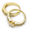 Oro Laminado Wedding Ring, Gold Filled Style Duo Design, with White Cubic Zirconia and White Micro Pave, Polished, Golden Finish, 01.99.0036.07 (Size 7)