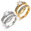 Oro Laminado Wedding Ring, Gold Filled Style Duo Design, with White Cubic Zirconia and White Micro Pave, Polished, Golden Finish, 01.99.0036.07 (Size 7)
