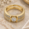 Oro Laminado Wedding Ring, Gold Filled Style Duo Design, with White Cubic Zirconia and White Micro Pave, Polished, Golden Finish, 01.99.0036.08 (Size 8)