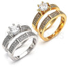 Oro Laminado Wedding Ring, Gold Filled Style Duo Design, with White Cubic Zirconia and White Micro Pave, Polished, Golden Finish, 01.99.0036.08 (Size 8)