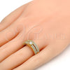 Oro Laminado Wedding Ring, Gold Filled Style Duo Design, with White Cubic Zirconia, Polished, Golden Finish, 01.99.0037.07 (Size 7)