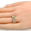 Oro Laminado Wedding Ring, Gold Filled Style Duo Design, with White Cubic Zirconia, Polished, Golden Finish, 01.99.0037.07 (Size 7)