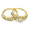 Oro Laminado Wedding Ring, Gold Filled Style Duo Design, with White Cubic Zirconia, Polished, Golden Finish, 01.99.0037.07 (Size 7)