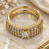Oro Laminado Wedding Ring, Gold Filled Style Duo Design, with White Cubic Zirconia, Polished, Golden Finish, 01.99.0037.07 (Size 7)