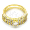 Oro Laminado Wedding Ring, Gold Filled Style Duo Design, with White Cubic Zirconia, Polished, Golden Finish, 01.99.0037.07 (Size 7)