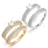 Oro Laminado Wedding Ring, Gold Filled Style Duo Design, with White Cubic Zirconia, Polished, Golden Finish, 01.99.0037.07 (Size 7)