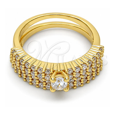 Oro Laminado Wedding Ring, Gold Filled Style Duo Design, with White Cubic Zirconia, Polished, Golden Finish, 01.99.0037.08 (Size 8)