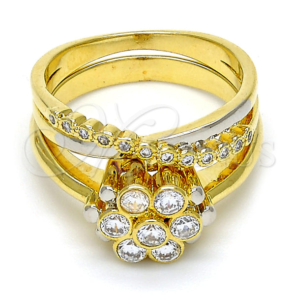 Gold Filled Ring — Wedding Ring Flower and Duo Design with White — main product view — SKU 107744 | Oro Laminado anillo — Wedding Ring flor and Duo diseño with blanco — SKU 107744