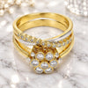 Oro Laminado Wedding Ring, Gold Filled Style Duo and Flower Design, with White Cubic Zirconia, Polished, Two Tone, 01.99.0040.09 (Size 9)