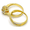 Oro Laminado Wedding Ring, Gold Filled Style Flower and Duo Design, with White Cubic Zirconia, Polished, Two Tone, 01.99.0040.10 (Size 10)