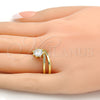 Oro Laminado Wedding Ring, Gold Filled Style Duo Design, with White Cubic Zirconia and White Micro Pave, Polished, Golden Finish, 01.99.0042.08 (Size 8)