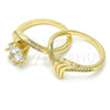Oro Laminado Wedding Ring, Gold Filled Style Duo Design, with White Cubic Zirconia and White Micro Pave, Polished, Golden Finish, 01.99.0042.08 (Size 8)