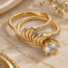 Oro Laminado Wedding Ring, Gold Filled Style Duo Design, with White Cubic Zirconia and White Micro Pave, Polished, Golden Finish, 01.99.0042.08 (Size 8)