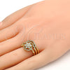 Oro Laminado Wedding Ring, Gold Filled Style Flower and Triple Design, with White Cubic Zirconia and White Micro Pave, Polished, Golden Finish, 01.99.0041.08 (Size 8)