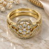 Oro Laminado Wedding Ring, Gold Filled Style Flower and Triple Design, with White Cubic Zirconia and White Micro Pave, Polished, Golden Finish, 01.99.0041.10 (Size 10)