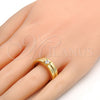 Oro Laminado Wedding Ring, Gold Filled Style Greek Key and Duo Design, with White Cubic Zirconia, Polished, Golden Finish, 01.99.0045.09 (Size 9)