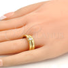 Oro Laminado Wedding Ring, Gold Filled Style Greek Key and Duo Design, with White Cubic Zirconia, Polished, Golden Finish, 01.99.0045.09 (Size 9)