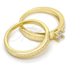 Oro Laminado Wedding Ring, Gold Filled Style Greek Key and Duo Design, with White Cubic Zirconia, Polished, Golden Finish, 01.99.0045.09 (Size 9)