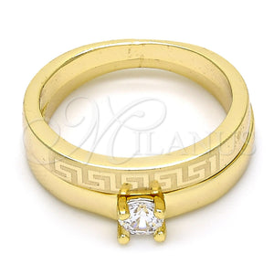 Gold Filled Ring — Wedding Ring Greek Key and Duo Design with — main product view — SKU 107761 | Oro Laminado anillo — Wedding Ring Greek Key and Duo diseño with — SKU 107761