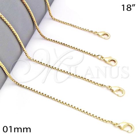 Oro Laminado Basic Necklace, Gold Filled Style Box Design, Polished, Golden Finish, 04.99.0009.18 (01 MM Thickness, 18 Inches Length)