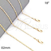 Oro Laminado Basic Necklace, Gold Filled Style Mariner Design, Polished, Golden Finish, 04.99.0010.18 (140 Gauge, 02 MM Thickness, 18 Inches Length)