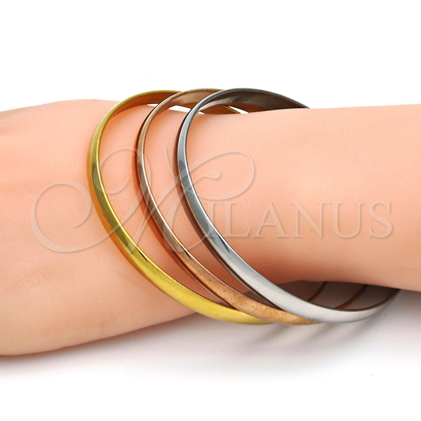 Stainless Steel Jewelry — Trio Bangle Polished Tricolor 07. 06 MM Thickness — alternate product view — SKU 107778 | Acero Inoxidable joyería — Trio Bangle pulido Tricolor 07. 06 MM Thickness — SKU 107778