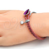 Rhodium Gold Filled Individual Bangle, Heart Design, with Fuchsia Swarovski Crystals and White Micro Pave, Polished, Rhodium Finish, 07.239.0008 (03 MM Thickness, One size fits all)