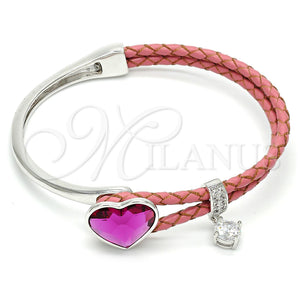 White Gold Filled Jewelry — Individual Bangle Heart Design with Fuchsia Swarovski Crystals — main product view — SKU 107831 | Oro Laminado Blanco joyería — Individual Bangle corazón diseño with Fuchsia Swarovski Crystals — SKU 107831