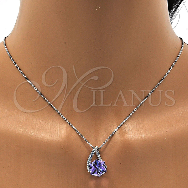 White Gold Filled Necklace — Pendant Necklace with Tanzanite and Aurore Boreale Swarovski — alternate product view — SKU 107837 | Oro Laminado Blanco collar — Pendant Necklace with Tanzanite and Aurore Boreale Swarovski — SKU 107837