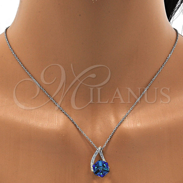 White Gold Filled Necklace — Pendant Necklace with Bermuda Blue and Aurore Boreale — alternate product view — SKU 107840 | Oro Laminado Blanco collar — Pendant Necklace with Bermuda Blue and Aurore Boreale — SKU 107840