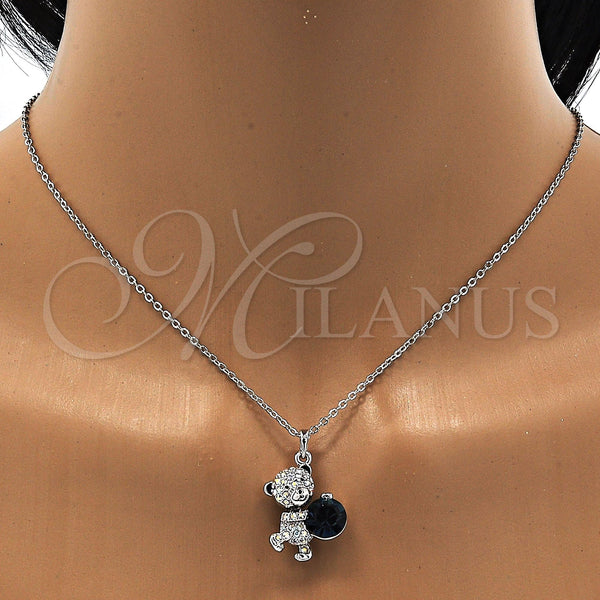 White Gold Filled Necklace — Pendant Necklace Teddy Bear Design with Montana and — alternate product view — SKU 107845 | Oro Laminado Blanco collar — Pendant Necklace Teddy Bear diseño with Montana and — SKU 107845