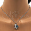 Rhodium Plated Pendant Necklace, Teddy Bear Design, with Blue Zircon and Aurore Boreale Swarovski Crystals, Black Enamel Finish, Rhodium Finish, 04.239.0041.1.16 (01 MM Thickness, 16 Inches Length)