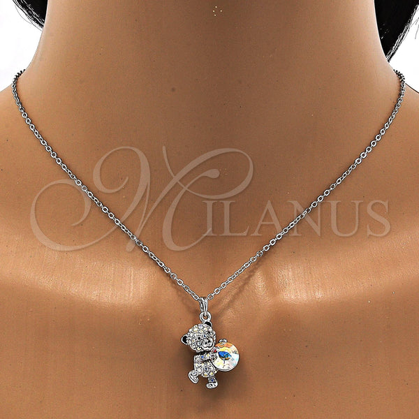 White Gold Filled Necklace — Pendant Necklace Teddy Bear Design with Aurore Boreale — alternate product view — SKU 107847 | Oro Laminado Blanco collar — Pendant Necklace Teddy Bear diseño with Aurore Boreale — SKU 107847
