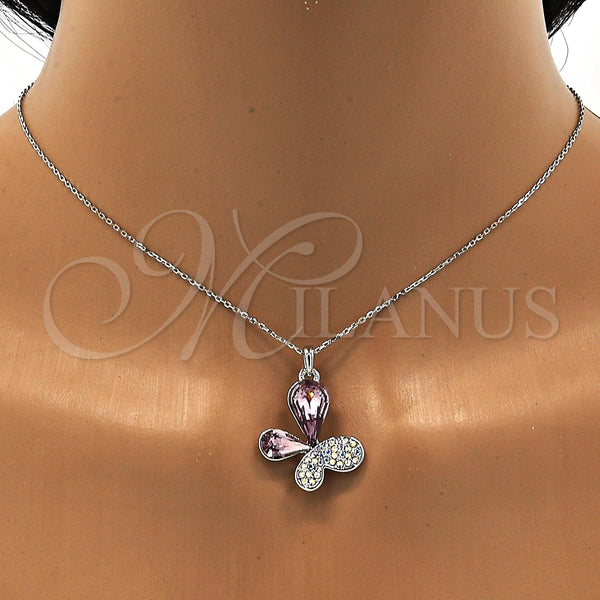 White Gold Filled Necklace — Pendant Necklace Butterfly Design with Violet and Aurore — alternate product view — SKU 107853 | Oro Laminado Blanco collar — Pendant Necklace Butterfly diseño with Violet and Aurore — SKU 107853