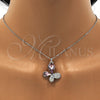 Rhodium Plated Pendant Necklace, Butterfly Design, with Violet and Aurore Boreale Swarovski Crystals, Polished, Rhodium Finish, 04.239.0043.3.18 (01 MM Thickness, 18 Inches Length)