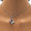 Rhodium Plated Pendant Necklace, Butterfly Design, with Violet and Aurore Boreale Swarovski Crystals, Polished, Rhodium Finish, 04.239.0043.3.18 (01 MM Thickness, 18 Inches Length)