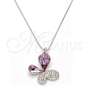 White Gold Filled Necklace — Pendant Necklace Butterfly Design with Violet and Aurore — main product view — SKU 107853 | Oro Laminado Blanco collar — Pendant Necklace Butterfly diseño with Violet and Aurore — SKU 107853