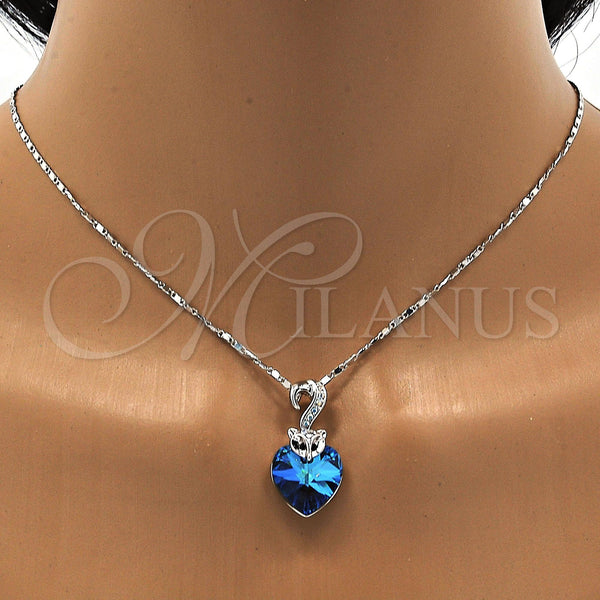 White Gold Filled Necklace — Pendant Necklace Heart Design with Bermuda Blue and — alternate product view — SKU 107855 | Oro Laminado Blanco collar — Pendant Necklace corazón diseño with Bermuda Blue and — SKU 107855