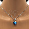 Rhodium Plated Pendant Necklace, Heart Design, with Bermuda Blue and Aurore Boreale Swarovski Crystals, Polished, Rhodium Finish, 04.239.0044.1.18 (01 MM Thickness, 18 Inches Length)