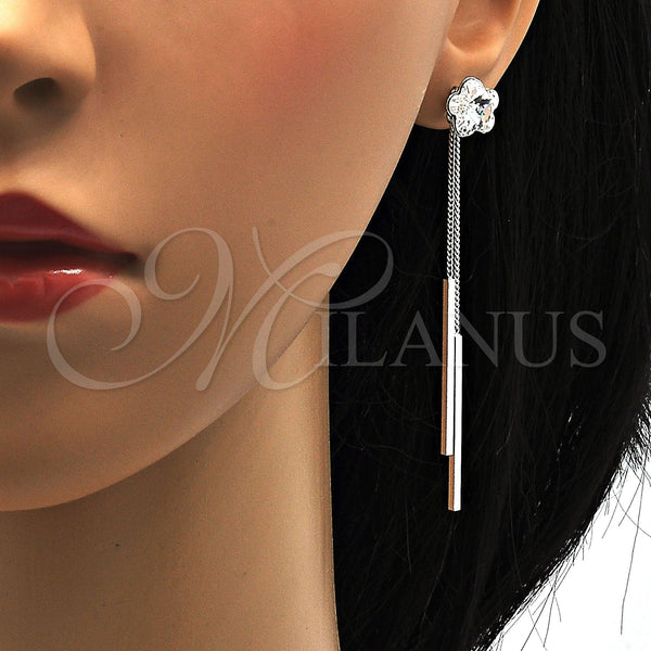 White Gold Filled Ring — Long Earring Flower Design with Crystal Swarovski Crystals — alternate product view — SKU 107870 | Oro Laminado Blanco anillo — Long Earring flor diseño with cristal Swarovski Crystals — SKU 107870