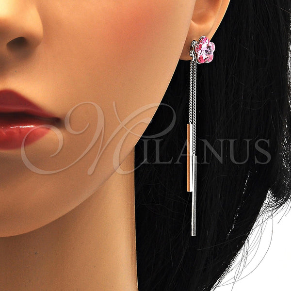 White Gold Filled Ring — Long Earring Flower Design with Light Rose Swarovski — alternate product view — SKU 107871 | Oro Laminado Blanco anillo — Long Earring flor diseño with Light Rose Swarovski — SKU 107871