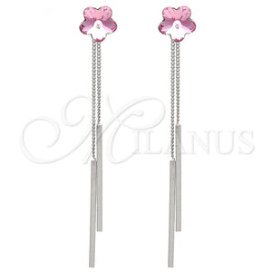 White Gold Filled Ring — Long Earring Flower Design with Light Rose Swarovski — main product view — SKU 107871 | Oro Laminado Blanco anillo — Long Earring flor diseño with Light Rose Swarovski — SKU 107871
