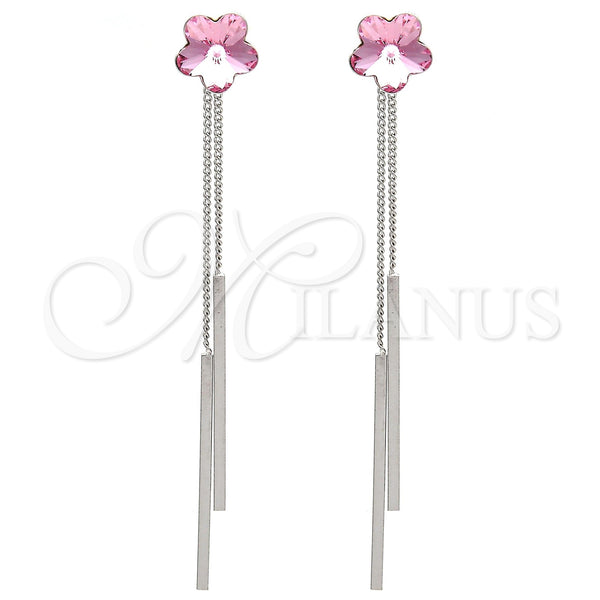 White Gold Filled Ring — Long Earring Flower Design with Light Rose Swarovski — main product view — SKU 107871 | Oro Laminado Blanco anillo — Long Earring flor diseño with Light Rose Swarovski — SKU 107871