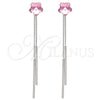 Rhodium Gold Filled Long Earring, Flower Design, with Light Rose Swarovski Crystals, Polished, Rhodium Finish, 02.239.0022.1