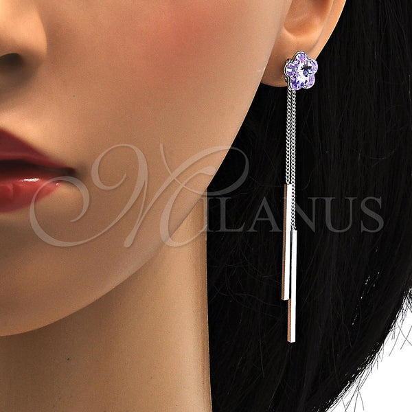 White Gold Filled Ring — Long Earring Flower Design with Amethyst Swarovski Crystals — alternate product view — SKU 107872 | Oro Laminado Blanco anillo — Long Earring flor diseño with Amethyst Swarovski Crystals — SKU 107872