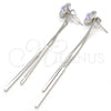 Rhodium Gold Filled Long Earring, Flower Design, with Amethyst Swarovski Crystals, Polished, Rhodium Finish, 02.239.0022.2