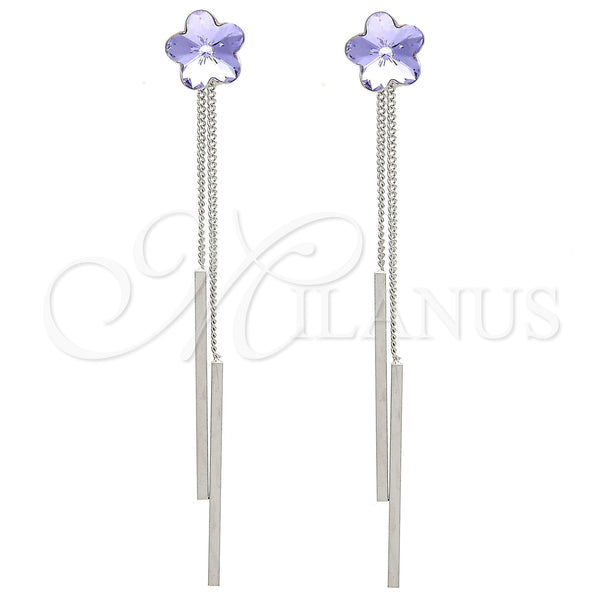 White Gold Filled Ring — Long Earring Flower Design with Amethyst Swarovski Crystals — main product view — SKU 107872 | Oro Laminado Blanco anillo — Long Earring flor diseño with Amethyst Swarovski Crystals — SKU 107872