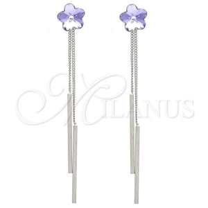 White Gold Filled Ring — Long Earring Flower Design with Amethyst Swarovski Crystals — main product view — SKU 107872 | Oro Laminado Blanco anillo — Long Earring flor diseño with Amethyst Swarovski Crystals — SKU 107872