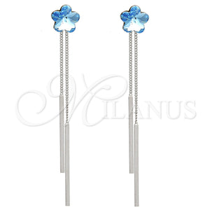 White Gold Filled Ring — Long Earring Flower Design with Aquamarine Swarovski Crystals — main product view — SKU 107873 | Oro Laminado Blanco anillo — Long Earring flor diseño with Aquamarine Swarovski Crystals — SKU 107873