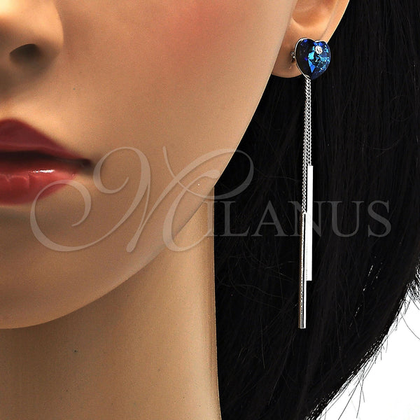 White Gold Filled Ring — Long Earring Heart Design with Bermuda Blue and — alternate product view — SKU 107875 | Oro Laminado Blanco anillo — Long Earring corazón diseño with Bermuda Blue and — SKU 107875